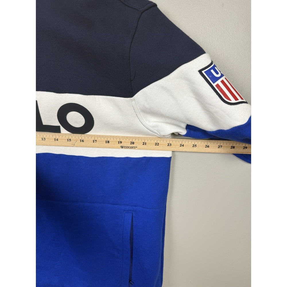 Polo Ralph Lauren Logo Spellout Rugby USA Colorblock Sweatshirt Blue White Shirt - Picture 8 of 9